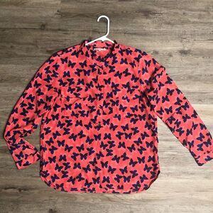 GAP Peach and Blue Butterfly Patterned Blouse